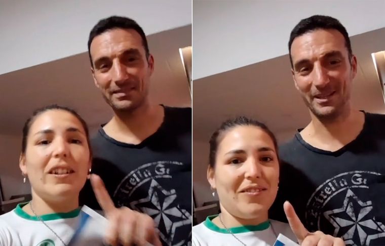 Scaloni sonrió y contestó bueno cuando una hincha le pidió que no se vaya de la Selección en nombre de 40 millones de argentinos Foto: @aracasco518 (cuenta de Tik Tok)