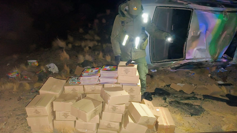 Efectivos de Gendarmería hallaron en el interior del auto una carga de albunes y figuritas del mundial.&nbsp;