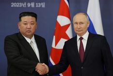 Kim Jong-un y Vladimir Putin en su encuentro, el miércoles, en el cosmódromo de Vostochni, en Rusia. Foto: SPUTNIK/VLADIMIR SMIRNOV/POOL VIA REUTERS
