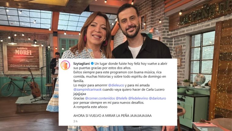 Lizy Tagliani sorprendió con un posteo tras la vuelta de La Peña de Morfi. Lizy Tagliani sorprendió con un posteo tras la vuelta de La Peña de Morfi. 