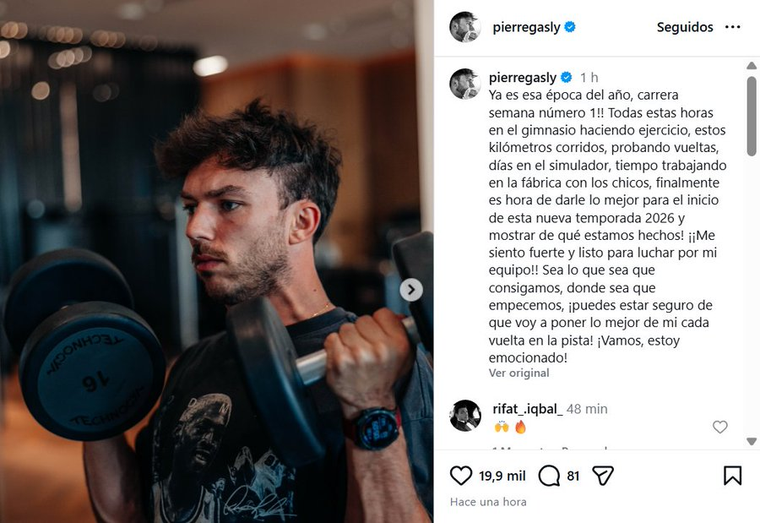 El posteo que compartió Pierre Gasly a días del Gran Premio de Australia. El posteo que compartió Pierre Gasly a días del Gran Premio de Australia.