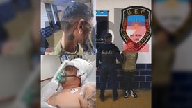 Claudio Barrera tras ser detenido por la brutal golpiza que casi dejó sin vida a Fernando Huinca (abajo a la izquierda). Claudio Barrera tras ser detenido por la brutal golpiza que casi dejó sin vida a Fernando Huinca (abajo a la izquierda).