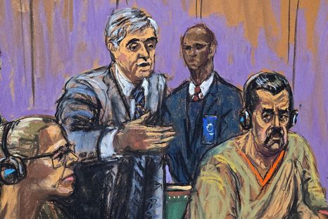 Un boceto de Nicolás Maduro y Cilia Flores durante la segunda audiencia preliminar de su caso en EE.UU. Un boceto de Nicolás Maduro y Cilia Flores durante la segunda audiencia preliminar de su caso en EE.UU.