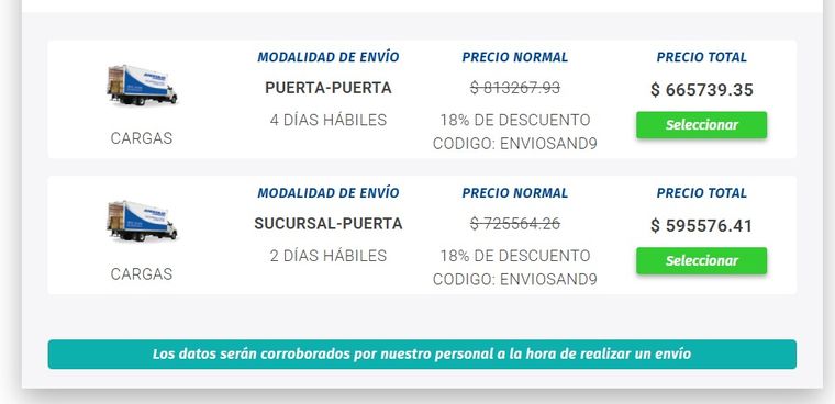 El presupuesto que envió Andesmar Cargas por WhatsApp. El presupuesto que envió Andesmar Cargas por WhatsApp.