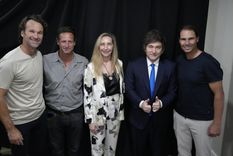 Javier Milei con Karina Milei y los extenistas Carlos Moyá, David Nalbandian y Rafael Nadal.