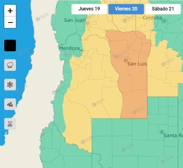 El SMN emitió un alerta por tormentas para este viernes en Mendoza. El SMN emitió un alerta por tormentas para este viernes en Mendoza.