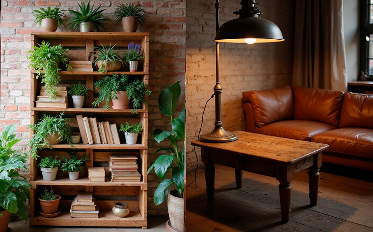 Las estanterías de palets aportan un aire rústico y auténtico a un espacio. Y las lámparas de metal industrial evocan un sentido de historia y carácter.
