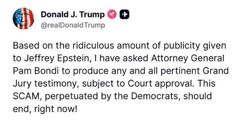 Donald Trump ordena publicar los testimonios del caso Epstein Donald Trump ordena publicar los testimonios del caso Epstein