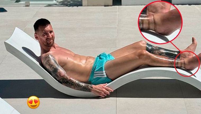 Antonela Roccuzzo retrató a Messi tomando sol en su casa de Miami, mientras se recupera de su lesión ligamentaria en el tobillo derecho. Foto: @antonelaroccuzzo