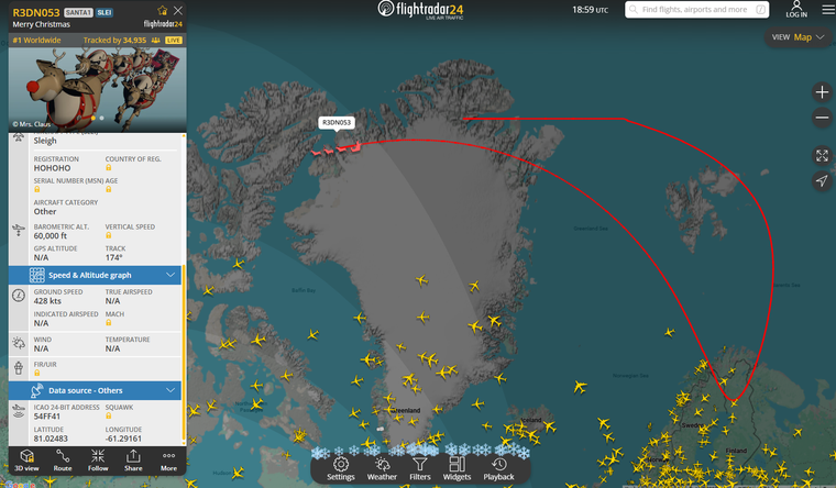 Esta era la ubicación del trineo al momento de redactarse esta nota.