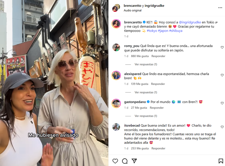 Ingrid Grudke se fue a estudiar japonés a Tokio. Foto: captura de video Instagram/ @brencaretto. Ingrid Grudke se fue a estudiar japonés a Tokio. Foto: captura de video Instagram/ @brencaretto.