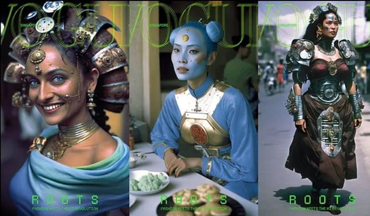 Modelos inteligencia artificial Las tres modelos, fruto de la IA. Foto: VogueSingapur.