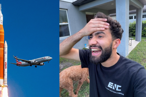 Así reaccionó el joven al ver el épico despegue del cohete de la NASA desde el patio de su casa. Así reaccionó el joven al ver el épico despegue del cohete de la NASA desde el patio de su casa.