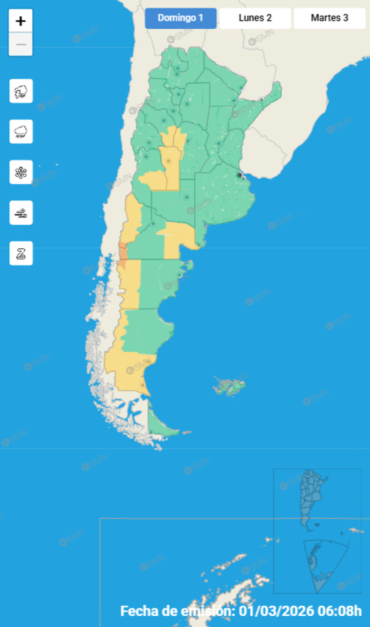 La Patagonia de Argentina concentra el mayor riesgo por lluvias, con alerta naranja en varias provincias. La Patagonia de Argentina concentra el mayor riesgo por lluvias, con alerta naranja en varias provincias.