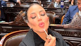 La flamante diputada y sus fotografías en el recinto. La flamante diputada y sus fotografías en el recinto.