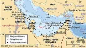 El Golfo Pérsico, muy estratégico, sitio del ataque de Irán al buque de Estados Unidos. Foto Enciclopedia Británica&nbsp;