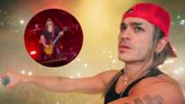 Pato Sardelli protagonizó el momento más comentado de la noche al golpear un dron con su guitarra en pleno solo. / Instgram @airbag