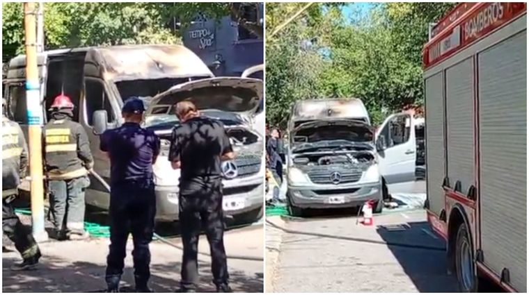 Los trabajos de Bomberos del Cuartel Central por el incendio del vehículo.&nbsp;