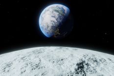 La Luna y, al fondo, la Tierra. Foto: Freepik