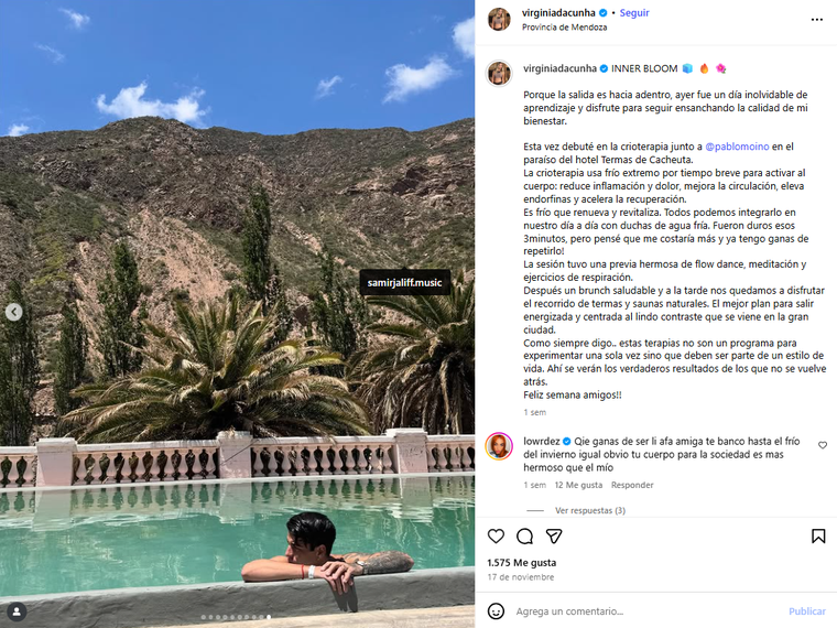 Último posteo de Virginia en Mendoza. Créditos: Instagram Último posteo de Virginia en Mendoza. Créditos: Instagram