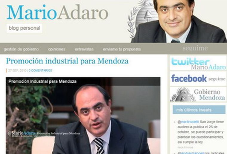 La portada del blog del ministro Adaro.
