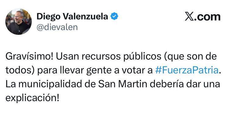 Diego Valenzuela cargó contra el municipio de San Martín Diego Valenzuela cargó contra el municipio de San Martín