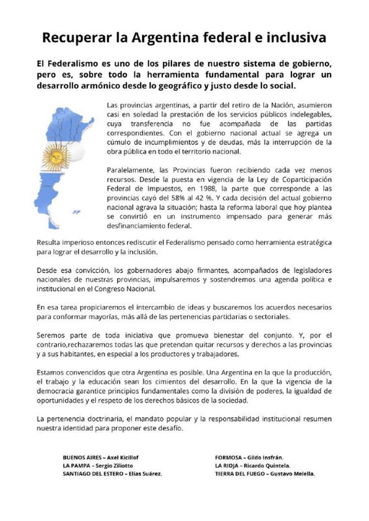 El comunicado de los gobernadores El comunicado de los gobernadores