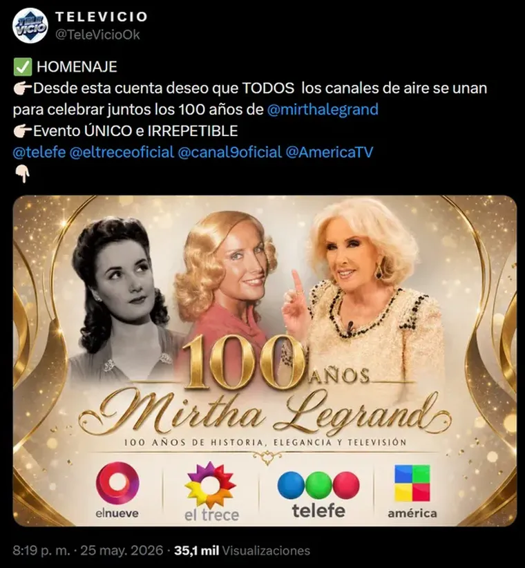 La propuesta nacida en las redes sociales busca unificar a las principales señales televisivas abiertas en un homenaje histórico. La propuesta nacida en las redes sociales busca unificar a las principales señales televisivas abiertas en un homenaje histórico.