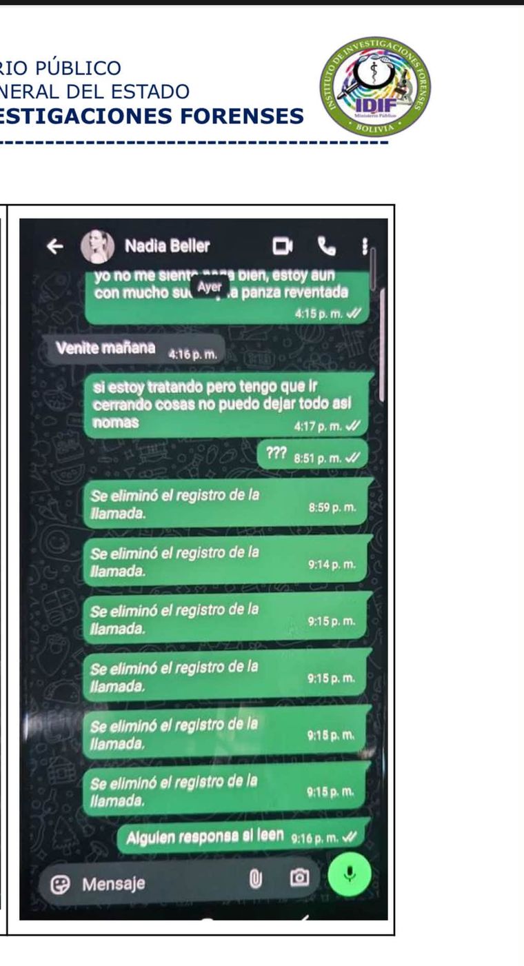 Los chats publicados por Nadia Beller en su cuenta de Facebook aparentemente del celular de Fernando Cerimedo. Los chats publicados por Nadia Beller en su cuenta de Facebook aparentemente del celular de Fernando Cerimedo.