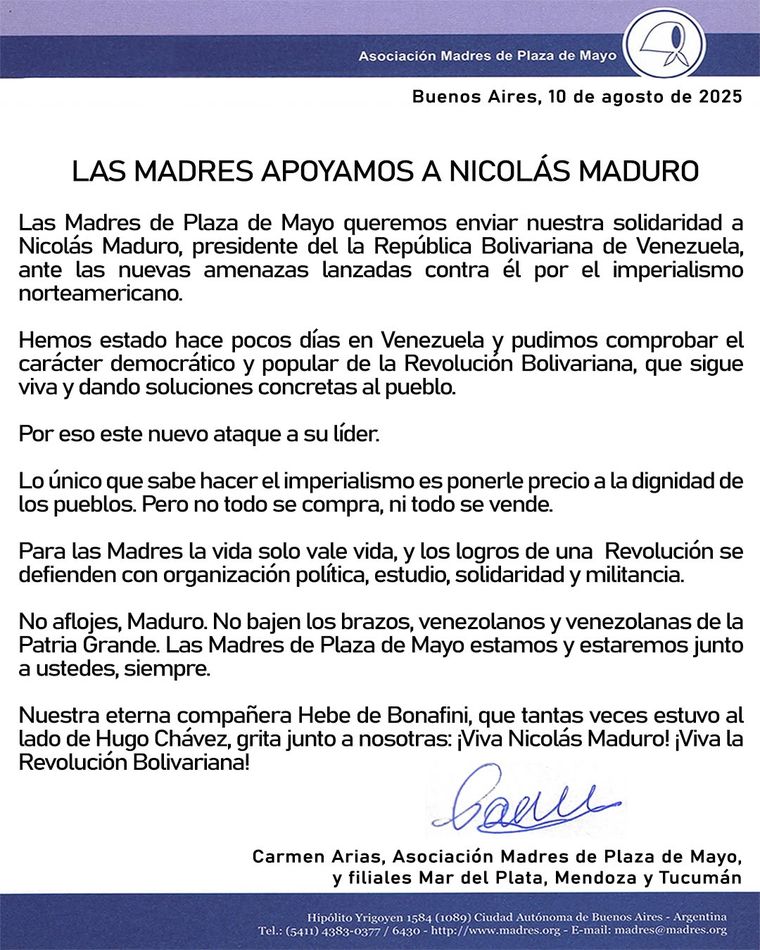 El comunicado de las Madres de Plaza de Mayo