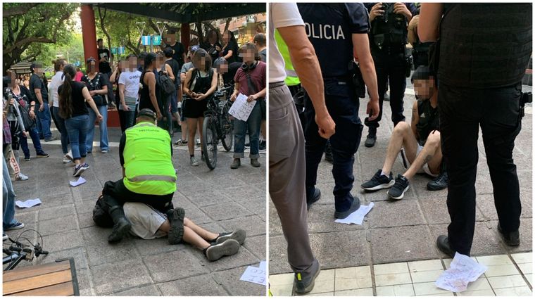 El hombre que fue aprehendido durante la visita de Javier Milei en el centro mendocino. 