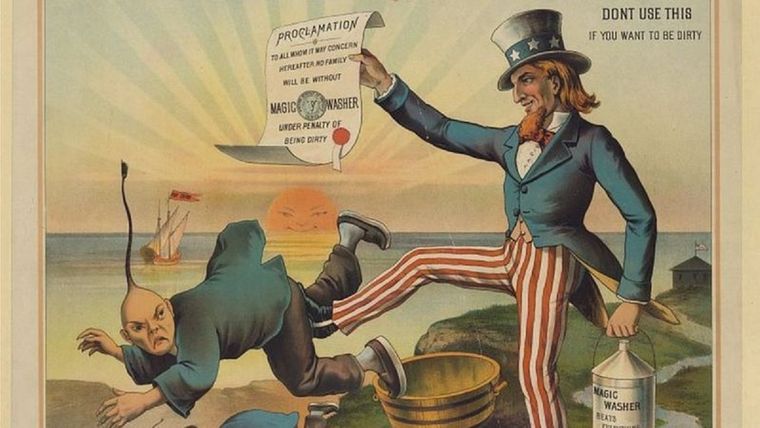 Este anuncio de una marca de jabón de la década de 1880 estaba subtitulado los chinos deben irse. (Fuente: BIBLIOTECA DEL CONGRESO DE ESTADOS UNIDOS)