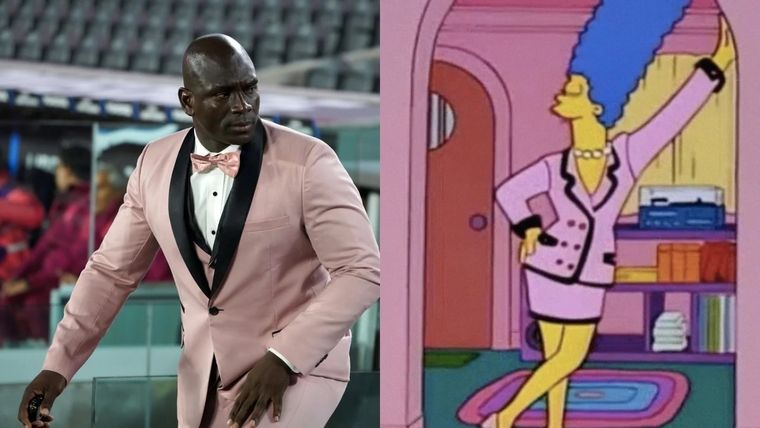 Segundo Castillo y Marge Simpson con su conjunto Chanel. Foto: Noticias Argentinas