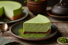Cheesecake verde matcha con almendras y miel