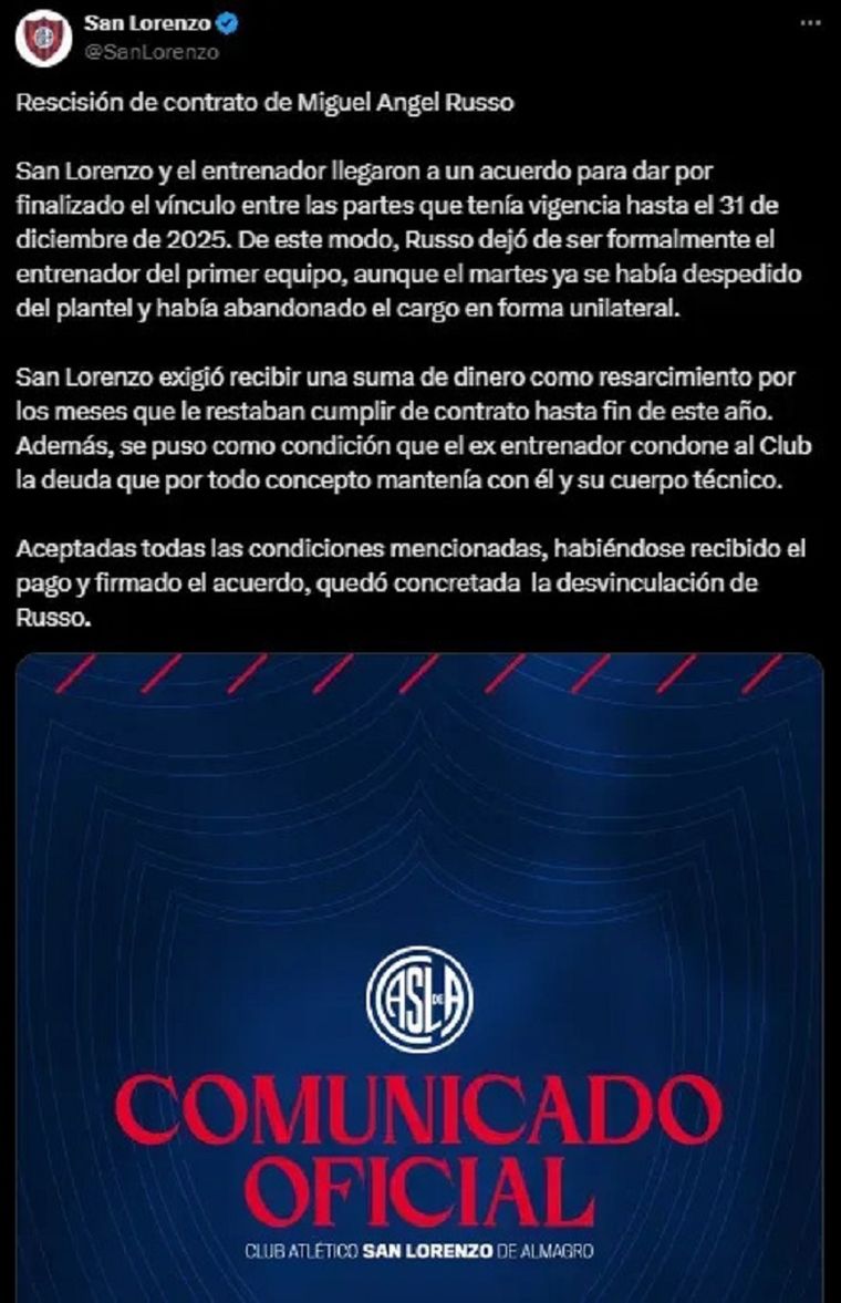 Sin agradecimientos y con reclamos: el adiós caliente de San Lorenzo a Miguel Russo Sin agradecimientos y con reclamos: el adiós caliente de San Lorenzo a Miguel Russo