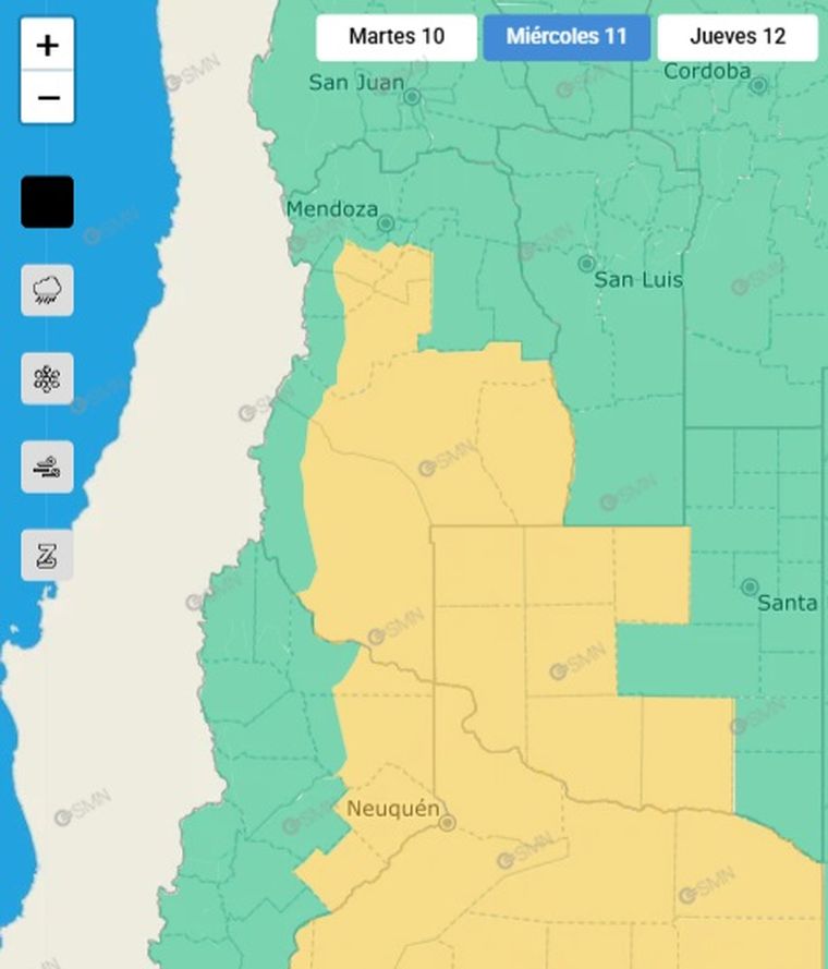 El SMN emitió un alerta por tormentas en distintas zonas de Mendoza para este miércoles por la noche. El SMN emitió un alerta por tormentas en distintas zonas de Mendoza para este miércoles por la noche.