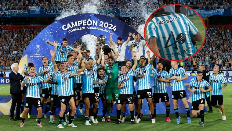 Racing vistió una camiseta con el número 40 tras la consagración. Foto: EFE y captura ESPN