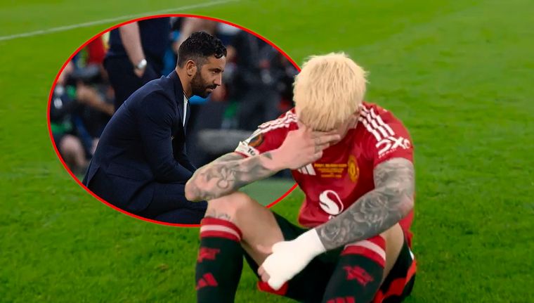 Garnacho y su fuerte cruce con Amorim. Foto: Captura ESPN y EFE