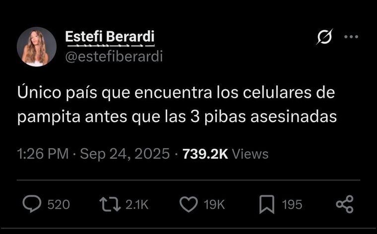 Estefi Berardi se expresó tras el escalofriante triple femicidio. Estefi Berardi se expresó tras el escalofriante triple femicidio.