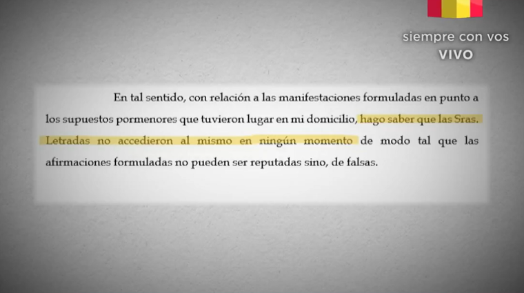 Parte del escrito que presentó Wanda Nara. Foto: captura de video/ América. Parte del escrito que presentó Wanda Nara. Foto: captura de video/ América.