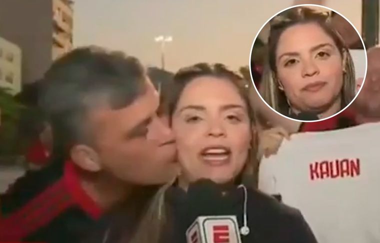 La periodista acosada por un hincha de Flamengo Jessica Dias fue besada en el cachete sin su consentimiento por un hincha en la previa del partido con Vélez.