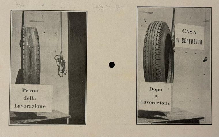 Antonio Di Benedetto muestra el antes y el después de los neumáticos cuando pasan por su taller. Foto: MDZ/Argentina. Antonio Di Benedetto muestra el antes y el después de los neumáticos cuando pasan por su taller. Foto: MDZ/Argentina.
