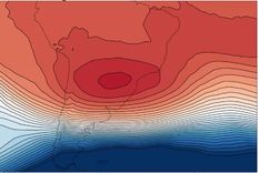 El anticiclón de bloqueo que está provocando la ola de calor entre Chile y Argentina. GFS analysis data. Foto: MATTHEW PATTERSON