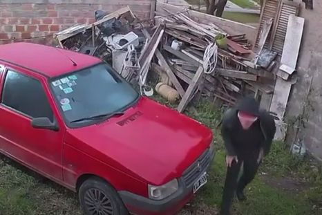 El delincuente saltó el paredón y se llevó la bicicleta de una niña en Mar del Plata. El delincuente saltó el paredón y se llevó la bicicleta de una niña en Mar del Plata.
