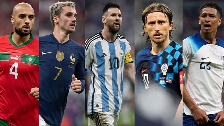 Sofyan Amrabat, Antoine Griezmann, Lionel Messi, Luka Modric y Jude Bellingham han tenido un Mundial sobresaliente. Foto: GETTY IMAGES