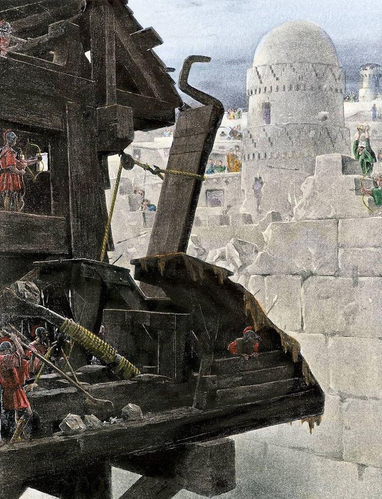 Asedio de Gaza por Alejandro Magno. Grabado de 1899, coloreado.