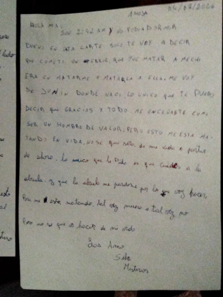 Parte de la carta del femicida.