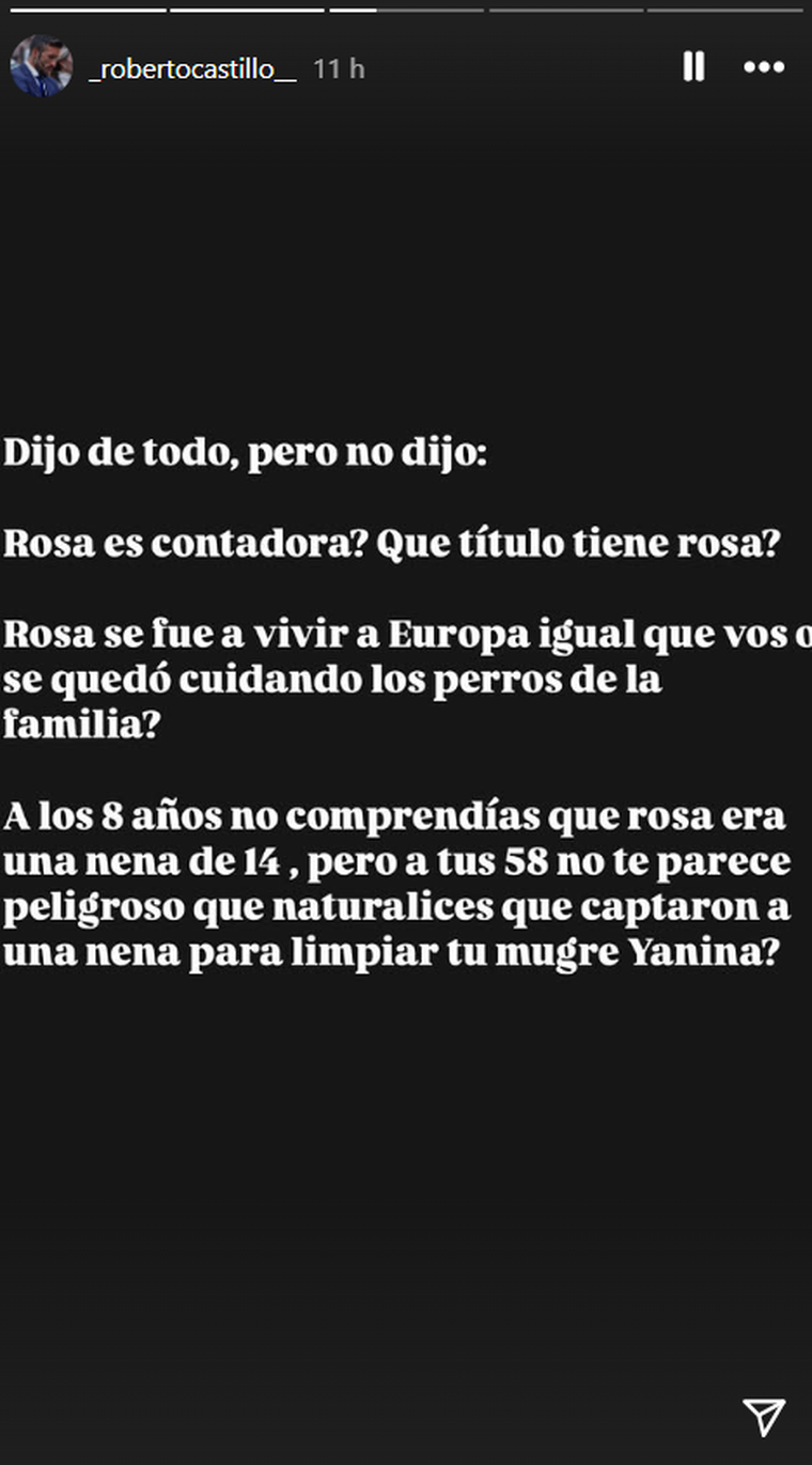 Roberto Castillo contra Yanina Latorre. Roberto Castillo contra Yanina Latorre.