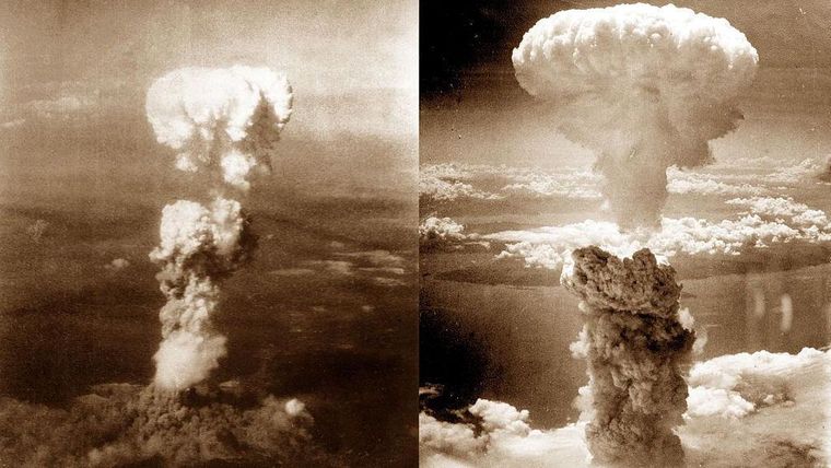 Durante la Segunda Guerra Mundial, Estados Unidos lanzó bombas nucleares sobre las ciudades japonesas de Hiroshima (izquierda) y Nagasaki (derecha) con efectos devastadores.
