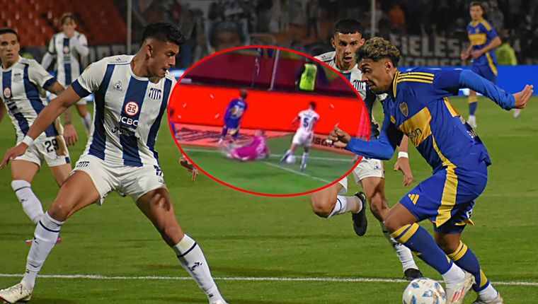 Hubo otra polémica jugada en Boca-Talleres que involucró a Medina. Foto: Fotobaires y captura TyC Sports